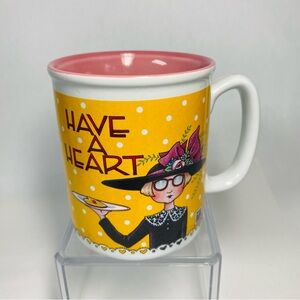 Mary Engelbreit Yellow and Pink Mug with Heart Design EUC